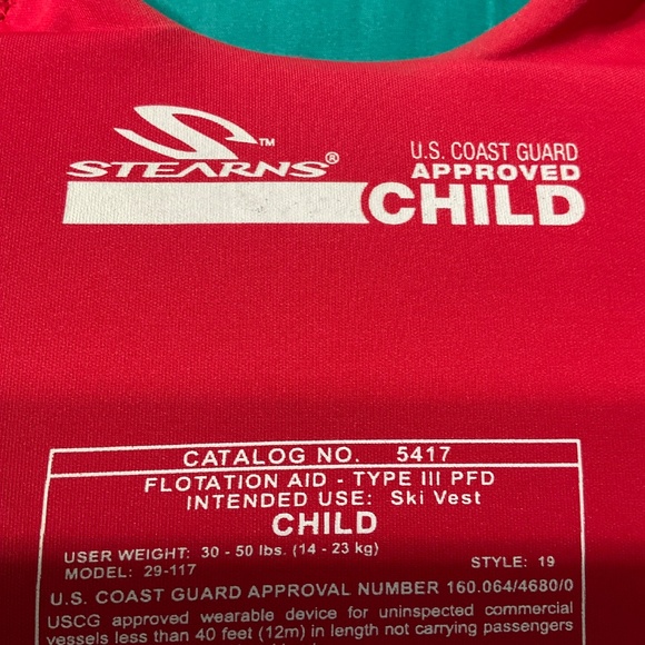 Stearns U.S. Coasr Guard approved ski vest.  K43 - Picture 5 of 6